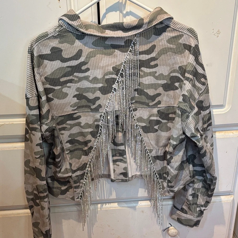Savanna Jane Gray and Olive Corduroy Jacket with rhinestones tassels! - Picture 3 of 6
